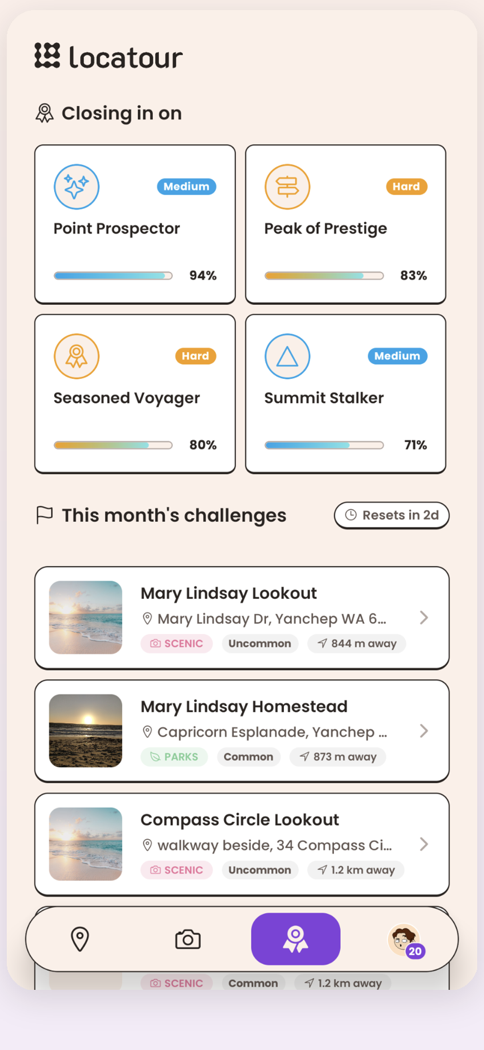 A list of nearby spots to discover in the Locatour app
